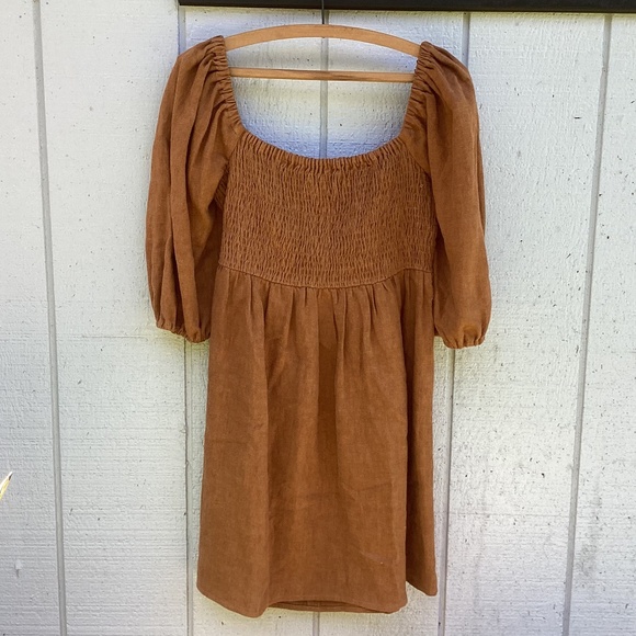 Sezane 100% linen Carlie DRESS camel - Picture 2 of 5